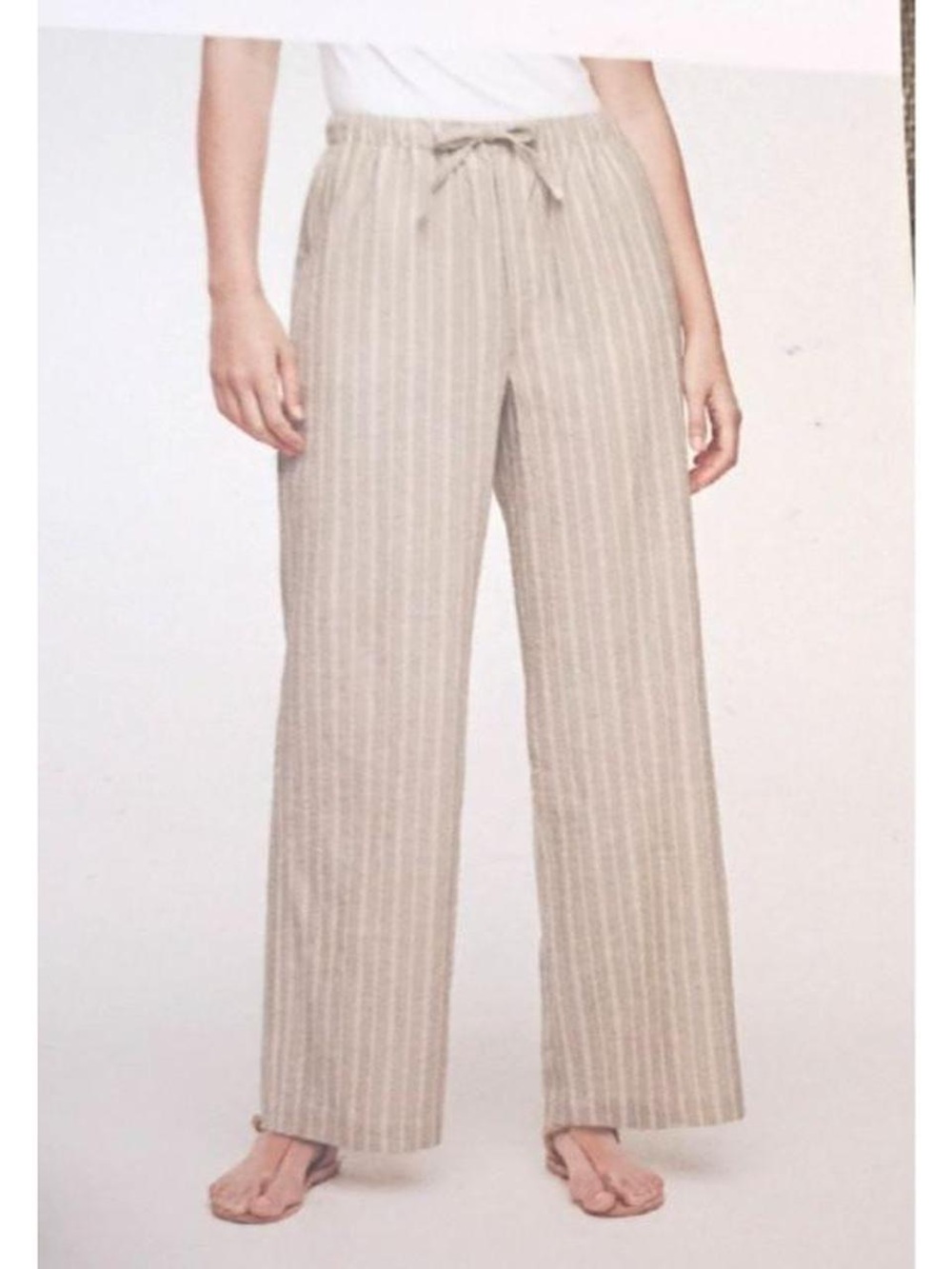 Women’s Tan and White Striped Linen Pants